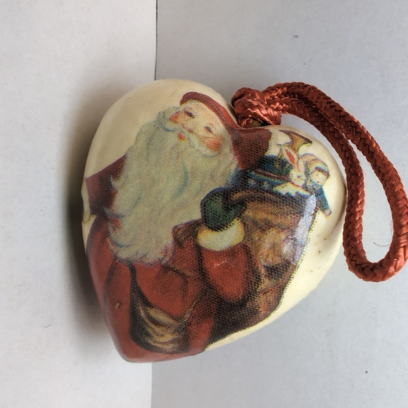 Lot Of 6 Decoupage Paper Mache Christmas Ornaments Victorian Heart Egg Shaped - Picture 6 of 11